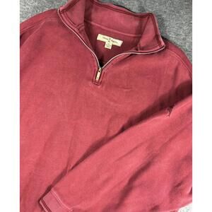 Tommy Bahama Sweater Mens 2XL Red Quarter Zip Pullover Mock Neck Cotton